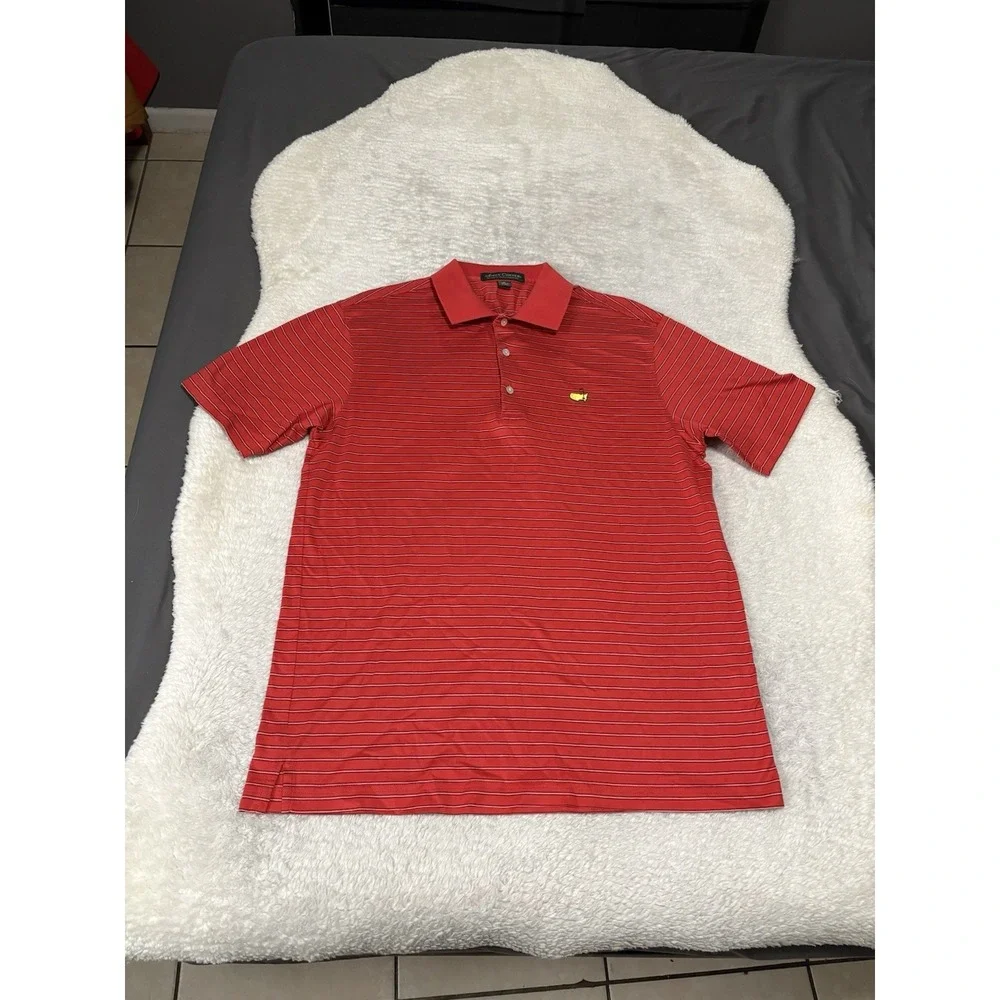 Amen Corner Masters Mens Short Sleeve Striped Polo Shirt Size Medium Pima Cotton